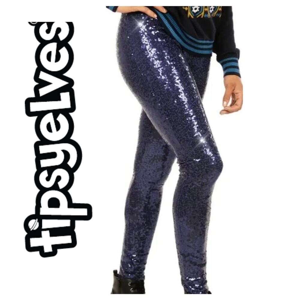 NEW Tipsy Elves Blue Sequin High Waisted Leggings Size Medium